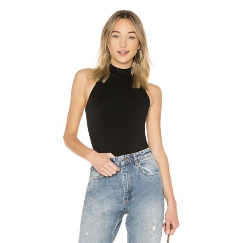 Enza Costa Black‎ High Neck Thong Sleeveless Bodysuit S